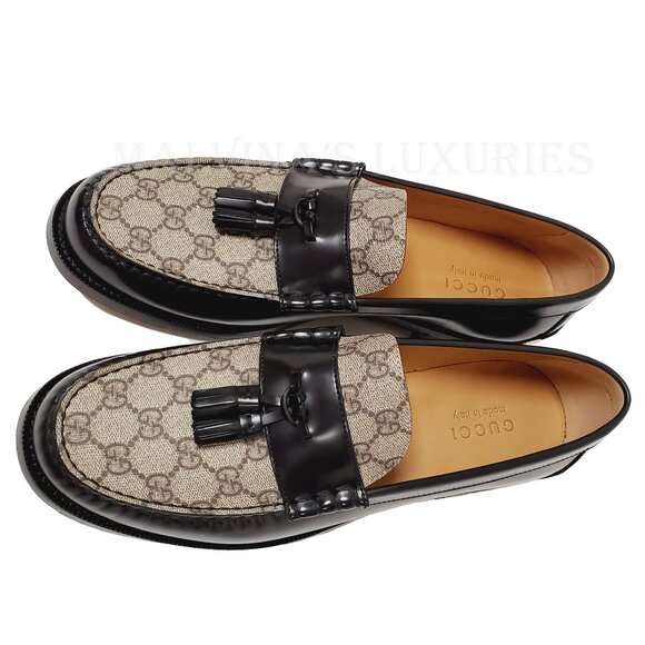 GUCCI SHOES TASSELS G LOGO SUPREME BLACK LOAFERS MOCCASINS - Picture 7 of 16